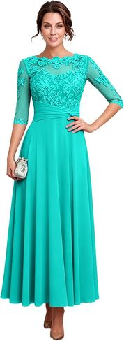 Lace Applique Mother of The Bride Dresses Half Sleeve Chiffon A Line Scoop Neck Mother of The Groom Dresses for Women in Saudi Arabia