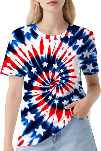 DMPROD Women's Tie Dye Shirt Short Sleeve Hippies Senior Casual Summer Tees T Shirts for Women in Saudi Arabia