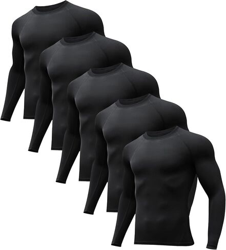 HovSiyla 5 Pack Long Sleeve Compression Shirts for Men Quick Dry Athletic Workout Base Layer Undershirt Tops for Gym Running in Saudi Arabia