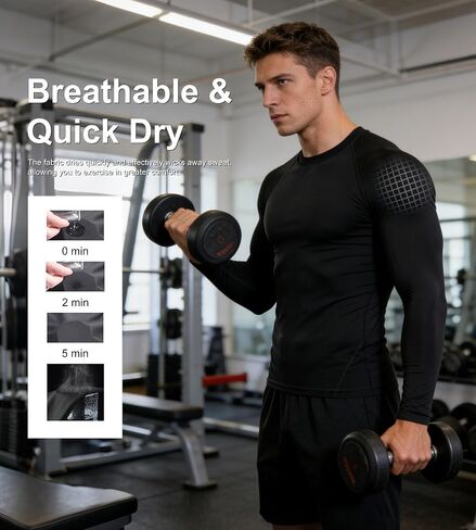 HovSiyla 5 Pack Long Sleeve Compression Shirts for Men Quick Dry Athletic Workout Base Layer Undershirt Tops for Gym Running in Saudi Arabia