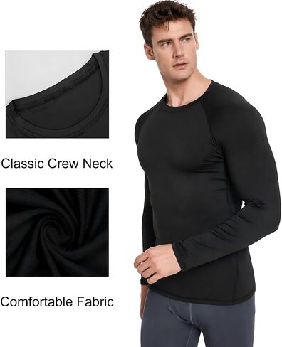 HovSiyla 5 Pack Long Sleeve Compression Shirts for Men Quick Dry Athletic Workout Base Layer Undershirt Tops for Gym Running in Saudi Arabia