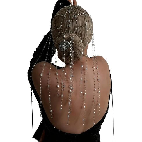 Long Pearl Tassel Head Chain for Women-Summer Beach Boho Beaded Hair Accessory,Bridal Wedding Prom Party Headband,Vintage Pearl Hair Chain Headpiece (Gold) in Saudi Arabia