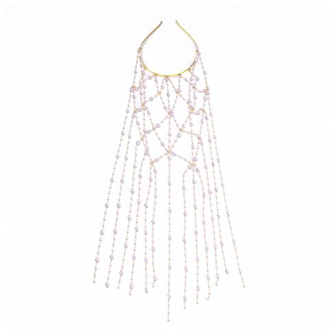 Long Pearl Tassel Head Chain for Women-Summer Beach Boho Beaded Hair Accessory,Bridal Wedding Prom Party Headband,Vintage Pearl Hair Chain Headpiece (Gold) in Saudi Arabia