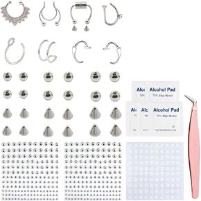 Fake Piercing Body Jewelry, Eyebrow Ring Fake Lip Labret Studs Replacement Balls Spike with Face Gems, y2k Accessories Nose Stick on Silver Belly Button Sticker for Women Men in Saudi Arabia