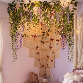 30 Pcs 3D Wisteria Wall Vines Decor Book Page for Bedroom Whimsy Whimsical Vintage Reading Room Decor Artificial Hanging Flower Fake Green Vine Book Lover Gifts for Dorm Room Decoration in Saudi Arabia