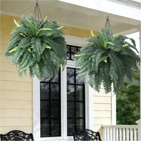 40" Artificial Hanging Boston Fake Ferns for Outdoors Large（2 Pack） | UV Resistant hanging Fern for Front Porch, for Window Box & Patio Decor, Realistic Spiky Fern Bush for All Seasons (2 pack) in Saudi Arabia