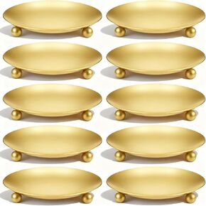 10 Pack Gold Decorative Iron Plate Candle Holders, 4.3" Premium Metal Candle Stand for LED or Wax Pillar Candles, Elegant Candles Plates for Table Centerpiece Decor, Weddings, Holidays (Gold) in Saudi Arabia