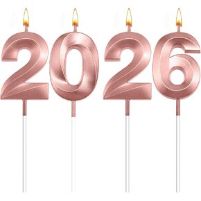 Graduation Candle 2026, 4 Pcs 3D Visual 2026 ose Gold Number Candles for Graduation Cake Decorations, Class of 2026 Cake Topper, 20, 22, 26, 60, 62 Birthday Candles Happy Birthday Cake Toppers in Saudi Arabia