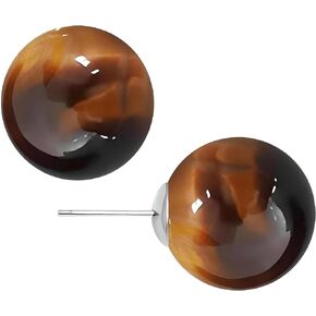 10mm Round Natural Brown Gemstone Stud Earrings, S925 Silver Posts Hypoallergenic for Women in Saudi Arabia