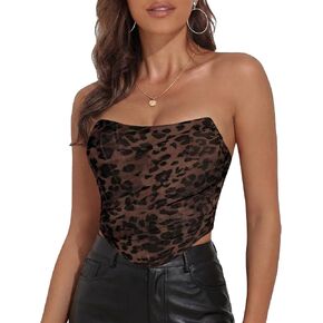 Amy Babe Vintage Mesh Corset Top for Women Overbust Strapless Zip Back Boned Outfits Bodyshaper Going Out Bustier Crop Tops in Saudi Arabia