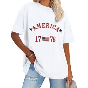 4th of July Shirts Women Embroidered 1776 American Flag Shirt 2026 Patriotic Shirts Oversized Short Sleeve Tee Tops in Saudi Arabia