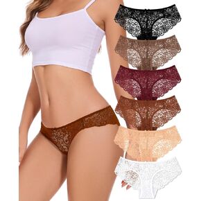 Sunm Boutique Sexy Underwear for Women, Cheeky Lace Women's Panties, Breathable Bikini for Ladies (Large, 6 Pack - Black/Brown/Wine Red/Caramel/Nude/White) in Saudi Arabia