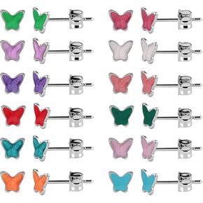 12 Pairs Enamel Heart Flower Butterfly Stud Earrings Surgical Stainless Steel Stud Earrings for Women in Saudi Arabia