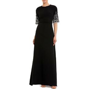 Mac Duggal Crepe A Line Gown with Beaded 3/4 Sleeves in Saudi Arabia