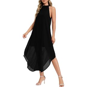 Women's Halter Wedding Guest Dress 2026 Flowy Chiffon Sleeveless Maxi with Asymmetrical Hem for Summer Formal Events in Saudi Arabia