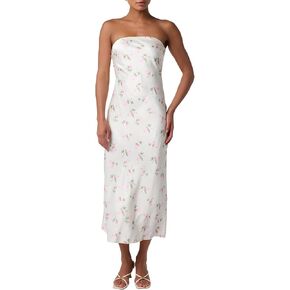 Lulus Cady Strapless Satin Midi Dress for Women Column Sleeveless Cocktail Summer Wedding Guest Evening Dress in Saudi Arabia
