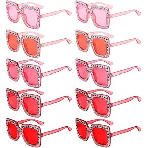 10 Pack Pink Crystal Sunglasses for Women, Oversized Square Rhinestone Glasses 70s Disco Party Glasses in Saudi Arabia