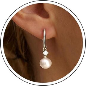 Pearl Earrings for Women Trendy Dainty Wedding Earring 14K Gold Plated/Silver Plated Dainty Cute Drop Dangle Pearl Earrings Studs Hypoallergenic CZ Diamond Wedding Earrings for Brides Prom Jewelry Gift for Women in Saudi Arabia