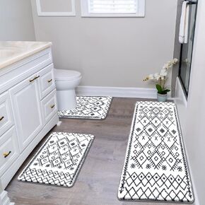 HEBE Bathroom Rug Set - 3 Piece Non Slip Shower Mats with U-Shaped Toilet Mat, Absorbent Microfiber Bath Mats for Bath Rugs, Washable Shaggy Floor Carpet in Saudi Arabia