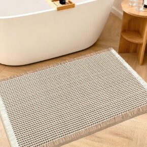 Upgraded Waffle Bath Mat, 24"x17" Brown & Cream, Super Absorbent Non-Slip Quick Dry Bathroom Rugs with Tassels, Machine Washable Ultra Soft Boho Bath Rugs for Floor, Toilet Mats Boho Farmhouse Decor in Saudi Arabia