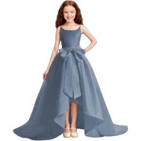 Satin Flower Girl Dresses for Wedding with Bow-Knot Elegant First Communion Dress Girls in Saudi Arabia