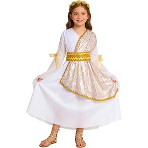 Little Girls Halloween Greek Goddess Costume Toga God Dress with Roman Crown Leaf Wreath in Saudi Arabia