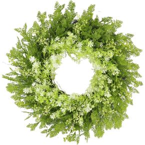 26" Spring Summer Greenery Wreath for Front Door, Large Green Wreath with Fern Leaves and White Flowers All Seasons for Indoor Outdoor Door Wall Window Porch Farmhouse All Season Home Decor in Saudi Arabia