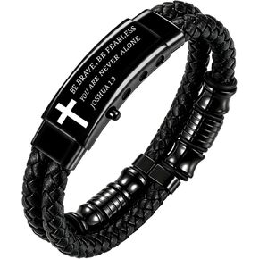 Mens Bracelet Gifts Jewelry Black Braided Leather Cord Charming Bracelet with Bible Verse Adjustable Bible Verse Christian Religious Gift Suitable for Weddings, Graduation Ceremonies, Parties in Saudi Arabia