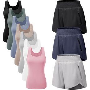 TVKSOM 3 Pack Women's Athletic Shorts and 7 Pack Tank Tops in Saudi Arabia