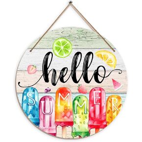 Hello Summer Door Sign, Decorations for Home Front Door Decor, Rustic Wooden Welcome Sign Hanging Plaque, Summer Porch Outdoor Wall Decor for House, Garden, Office, Classroom in Saudi Arabia