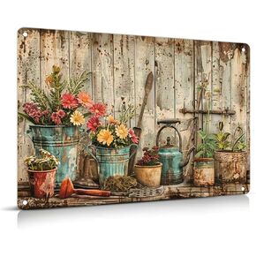 Vintage Flower Garden Metal Sign Rustic Farmhouse Daisy Floral Wildflowers Tin Signs Still Life Gardening Aluminum Wall art for Home Garden Patio Farm Yard Bar Bathroom Decor 8x12 Inch in Saudi Arabia
