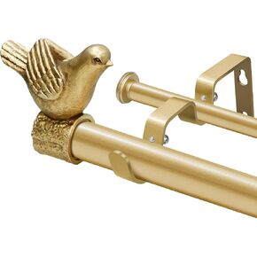 Double Curtain Rod with Bird Finial, Decorative Window Treatment Hardware (Gold, 36"-72") in Saudi Arabia