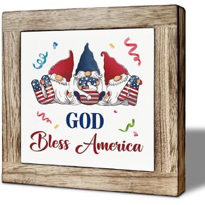 Patriotic Wooden Sign Distressed American Flag Decor 4th of July Decorations, Rustic Americana Wooden Plaque Independence Day Memorial Day Desk Shelf Table Home Decor, 5.9x5.9 Inch in Saudi Arabia