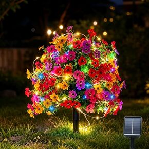 Artificial Flowers for Outdoors with Solar Lights, 22" Fake Flowers for Garden Yard Patio, Lifelike UV Resistant Faux Plant Decor with 10ft Solar LED Light Strip & Ground Stake, 1 Pack in Saudi Arabia