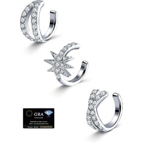 Moissanite Ear Cuff Set for Women Men Non Piercing, 925 Sterling Silver 18K White Gold Plated Hypoallergenic Clip on Cartilage Earring in Saudi Arabia