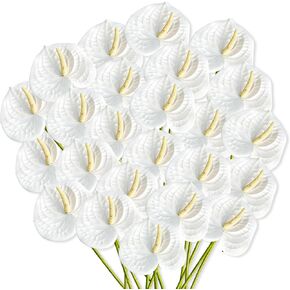 24 Pcs Artificial Anthurium Flowers 23.6 Inch White Fake Anthurium Flowers for Wedding Bridal Shower DIY Vase Bouquets Centerpiece Arrangements Party Home Decor in Saudi Arabia