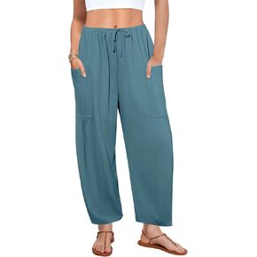 DLOODA Flowy Wide Leg Pants for Women, Drawstring Palazzo Harem Pants Casual Beach Vacation Trousers with Pockets Lake Blue in Saudi Arabia