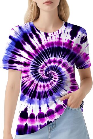 DMPROD Women's Tie Dye Shirt Short Sleeve Hippies Senior Casual Summer Tees T Shirts for Women in Saudi Arabia