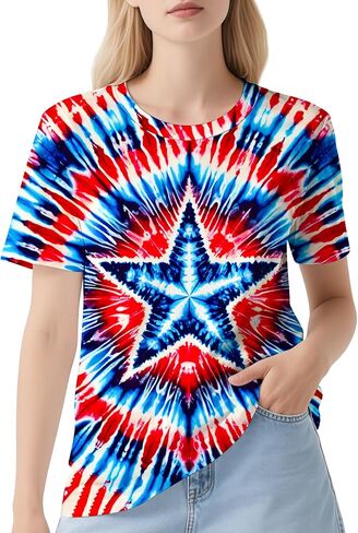 DMPROD Women's Tie Dye Shirt Short Sleeve Hippies Senior Casual Summer Tees T Shirts for Women in Saudi Arabia