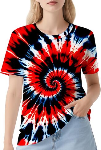 DMPROD Women's Tie Dye Shirt Short Sleeve Hippies Senior Casual Summer Tees T Shirts for Women in Saudi Arabia