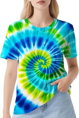 DMPROD Women's Tie Dye Shirt Short Sleeve Hippies Senior Casual Summer Tees T Shirts for Women in Saudi Arabia