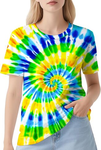 DMPROD Women's Tie Dye Shirt Short Sleeve Hippies Senior Casual Summer Tees T Shirts for Women in Saudi Arabia