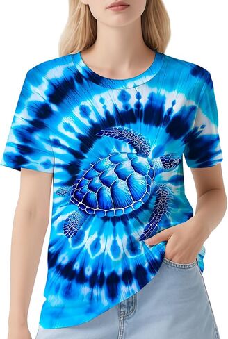 DMPROD Women's Tie Dye Shirt Short Sleeve Hippies Senior Casual Summer Tees T Shirts for Women in Saudi Arabia