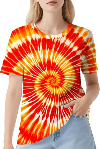DMPROD Women's Tie Dye Shirt Short Sleeve Hippies Senior Casual Summer Tees T Shirts for Women in Saudi Arabia