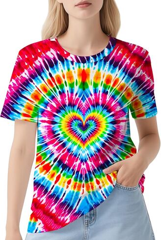 DMPROD Women's Tie Dye Shirt Short Sleeve Hippies Senior Casual Summer Tees T Shirts for Women in Saudi Arabia