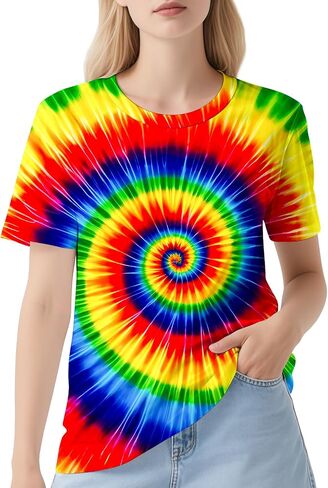 DMPROD Women's Tie Dye Shirt Short Sleeve Hippies Senior Casual Summer Tees T Shirts for Women in Saudi Arabia
