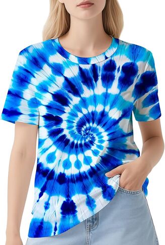 DMPROD Women's Tie Dye Shirt Short Sleeve Hippies Senior Casual Summer Tees T Shirts for Women in Saudi Arabia