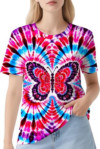 DMPROD Women's Tie Dye Shirt Short Sleeve Hippies Senior Casual Summer Tees T Shirts for Women in Saudi Arabia