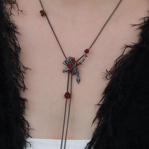 Gothic style rose necklace fashionable long tassel necklace personalized women's accessories flower accessories MO43 in Saudi Arabia
