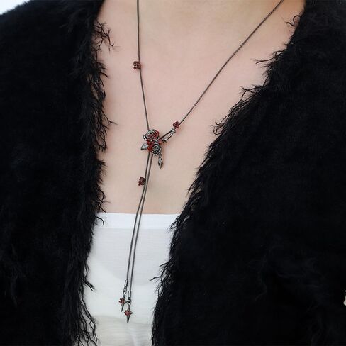 Gothic style rose necklace fashionable long tassel necklace personalized women's accessories flower accessories MO43 in Saudi Arabia